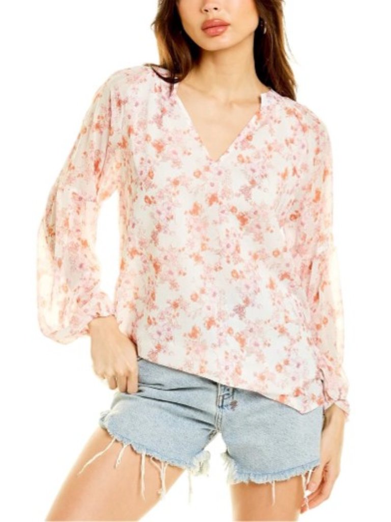 Nwt To My Lovers Pink Floral Boho Sheer Puff Sleeves Peasant Top